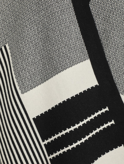 Poncho à imprimé graphique et franges - Noir - 4