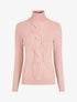 Pull uni à col roulé et motif torsade - Rose - 1