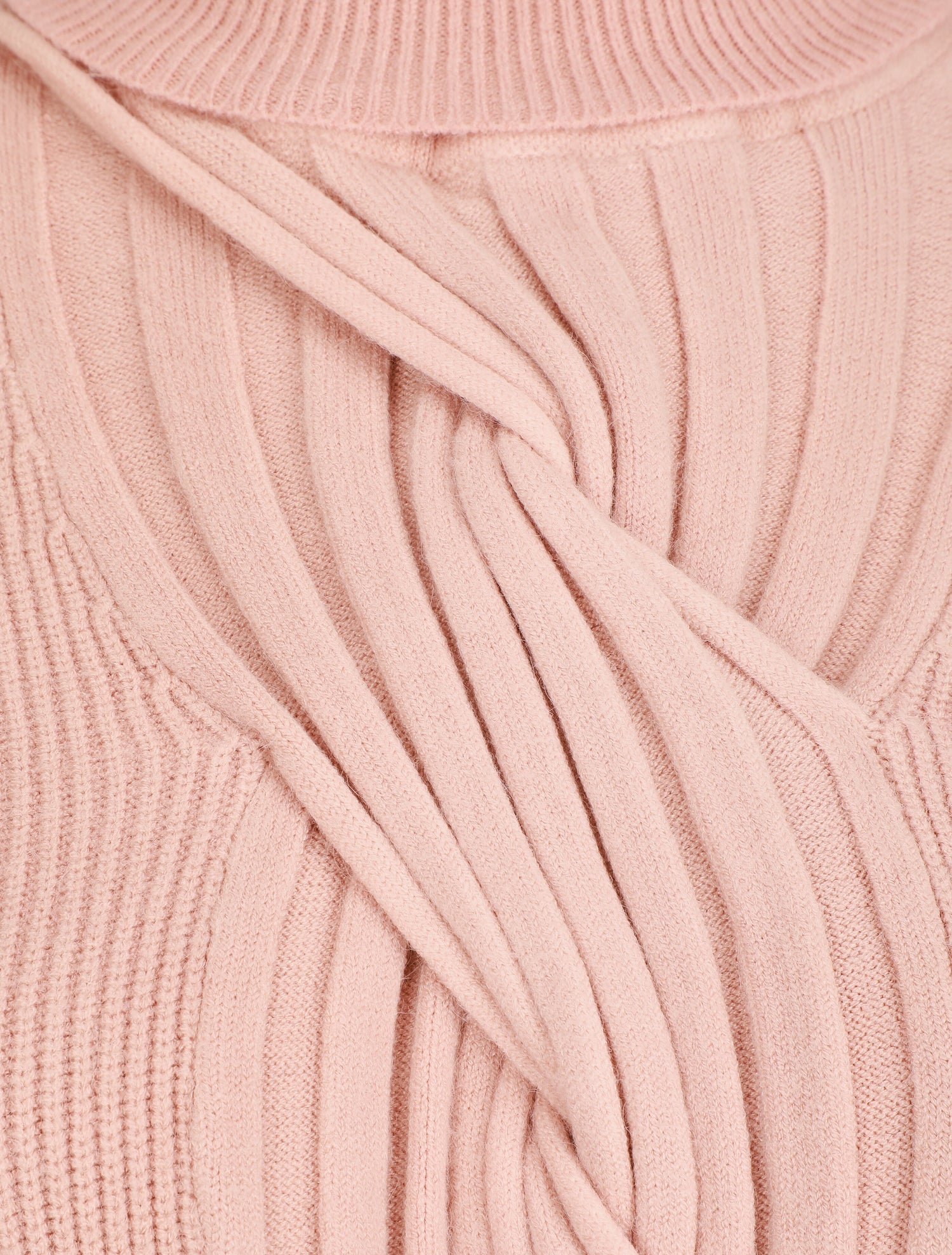 Pull uni à col roulé et motif torsade - Rose - 3