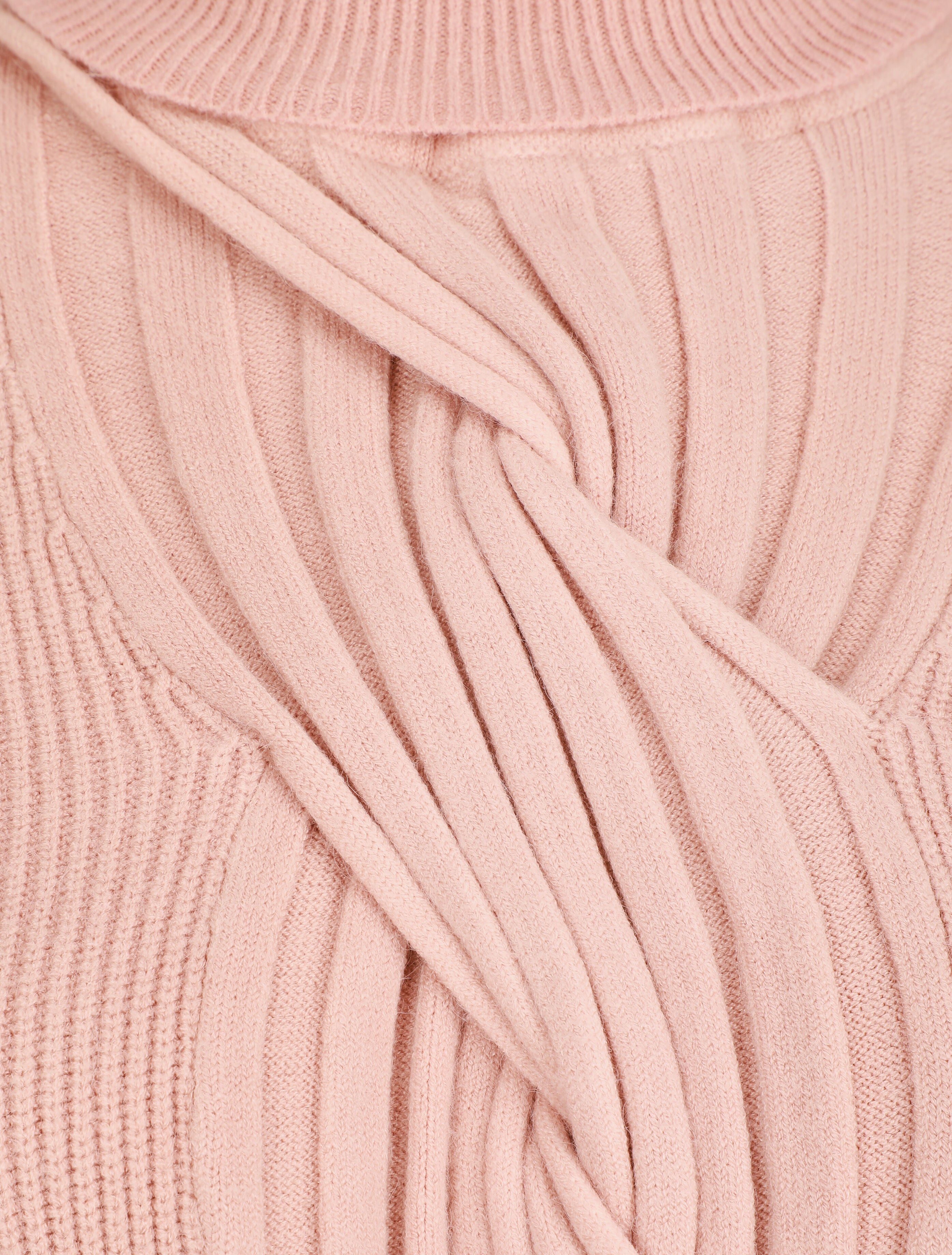 Pull uni à col roulé et motif torsade - Rose - 3