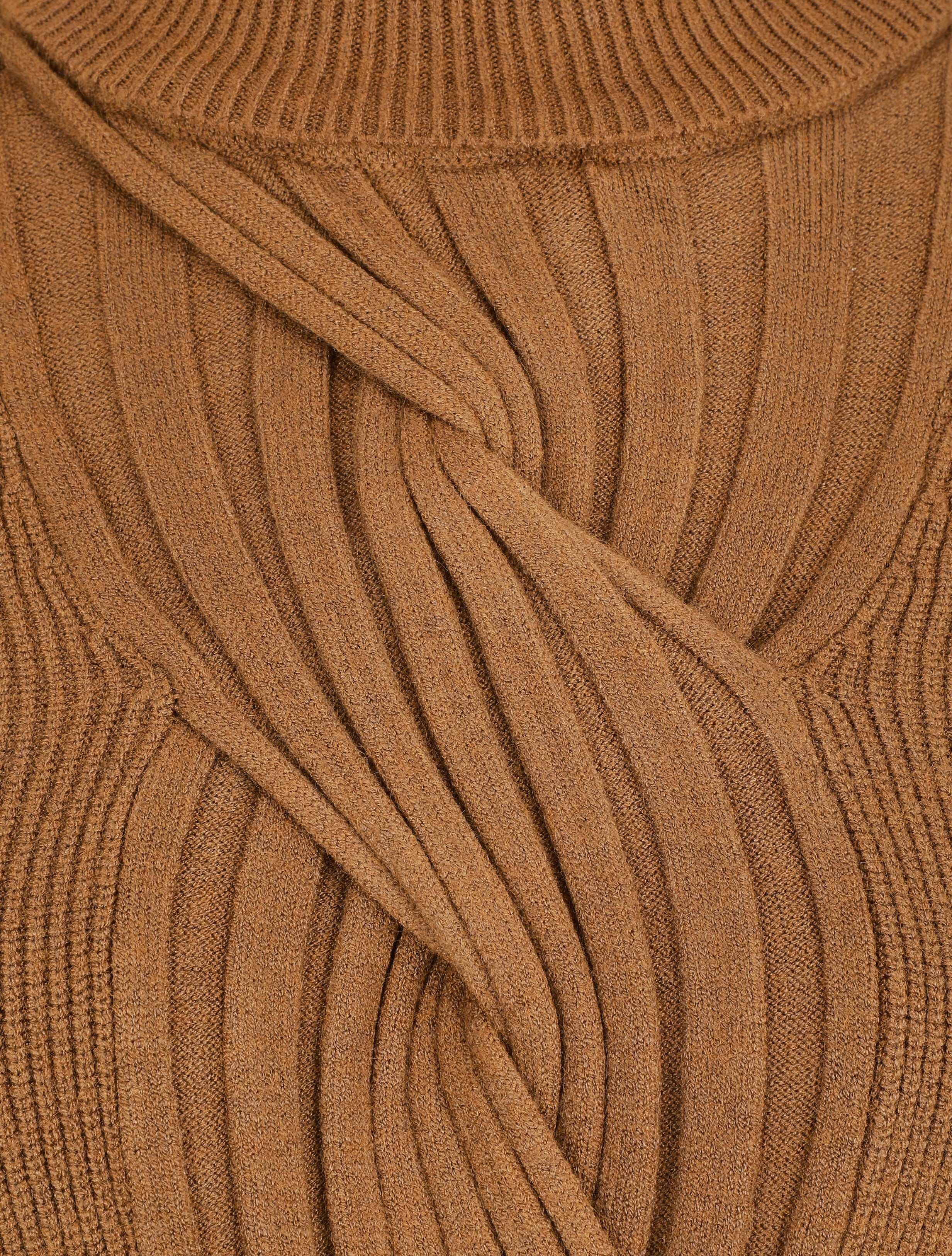 Pull uni à col roulé et motif torsade - Camel - 3