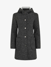 Manteau mi-long chiné à capuche - Noir - 5