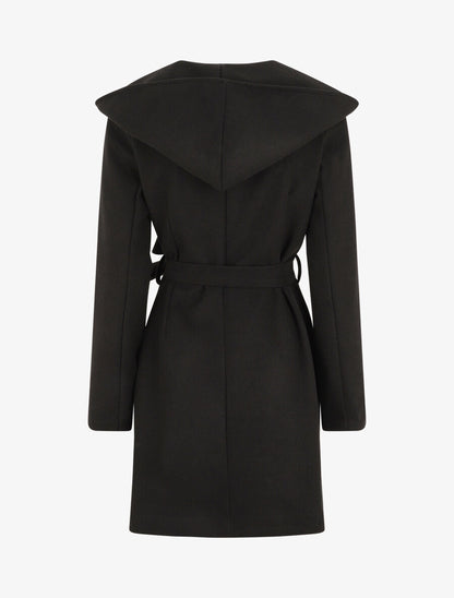 Manteau long à capuche et col châle - Noir - 2