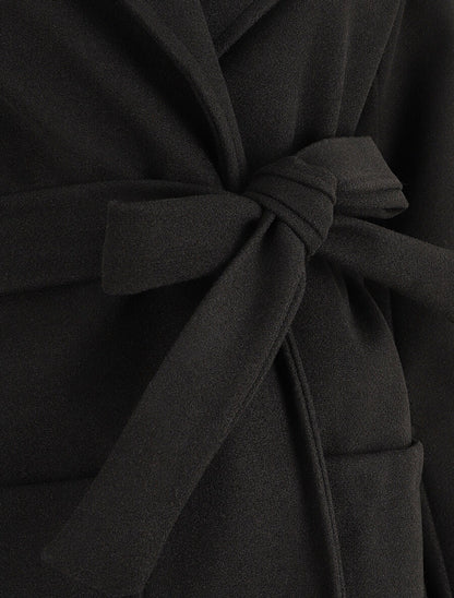 Manteau long à capuche et col châle - Noir - 3