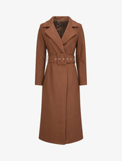 Manteau long boutonné et ceinturé - Marron - 5
