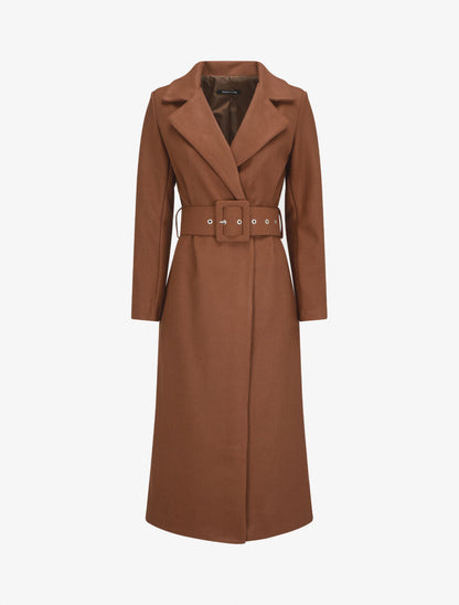 Manteau long boutonné et ceinturé - Marron - 5