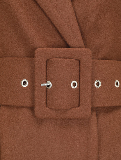 Manteau long boutonné et ceinturé - Marron - 3