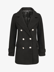 Manteau mi-long boutonné à col cranté - Noir - 1
