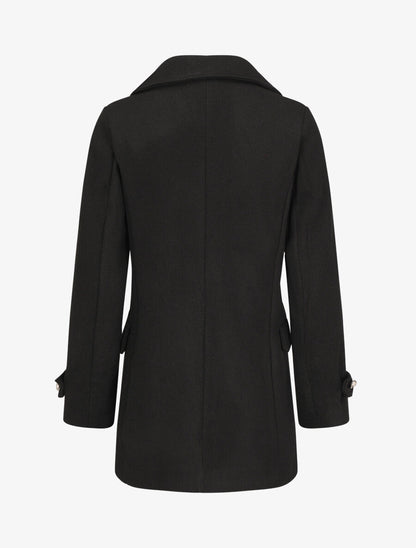 Manteau mi-long boutonné à col cranté - Noir - 2