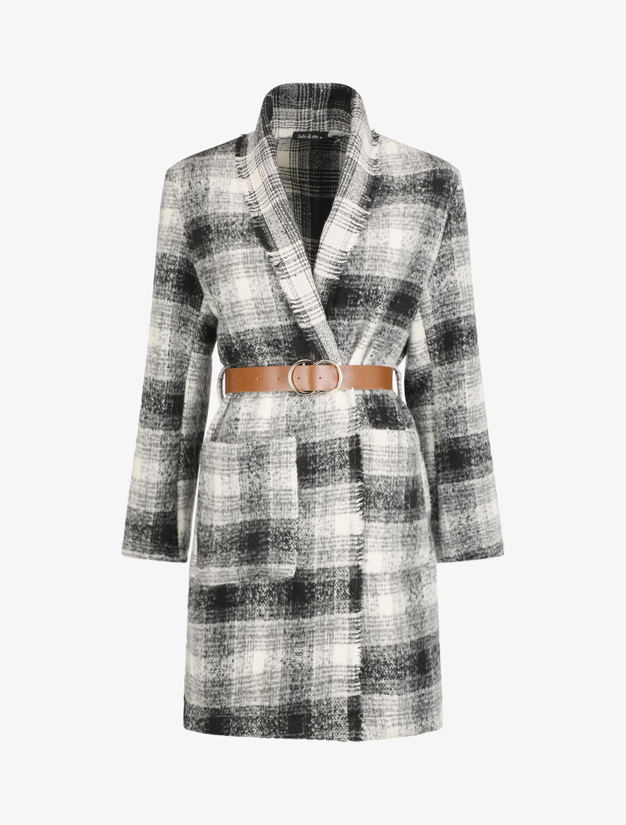 Manteau léger effet tweed motif carreaux - Noir/blanc - 5