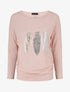Pull ample à imprimé plumes irisées - Rose - 1