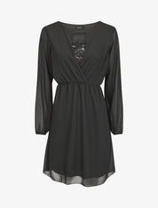 Robe taille élastiquée à détail dentelle - Noir - 1