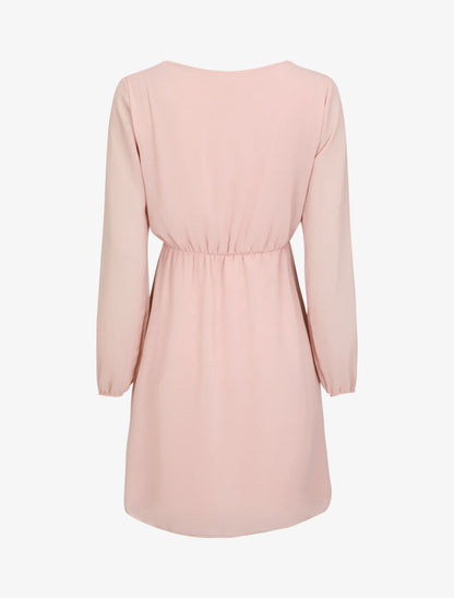 Robe taille élastiquée à détail dentelle - Rose - 2