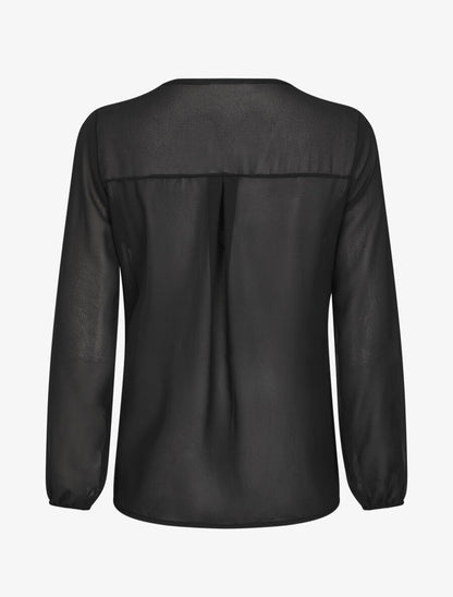 Blouse en voile unie à col brodé - Noir - 2