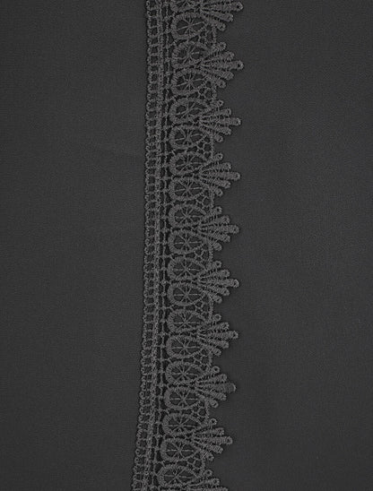 Blouse en voile unie à col brodé - Noir - 3