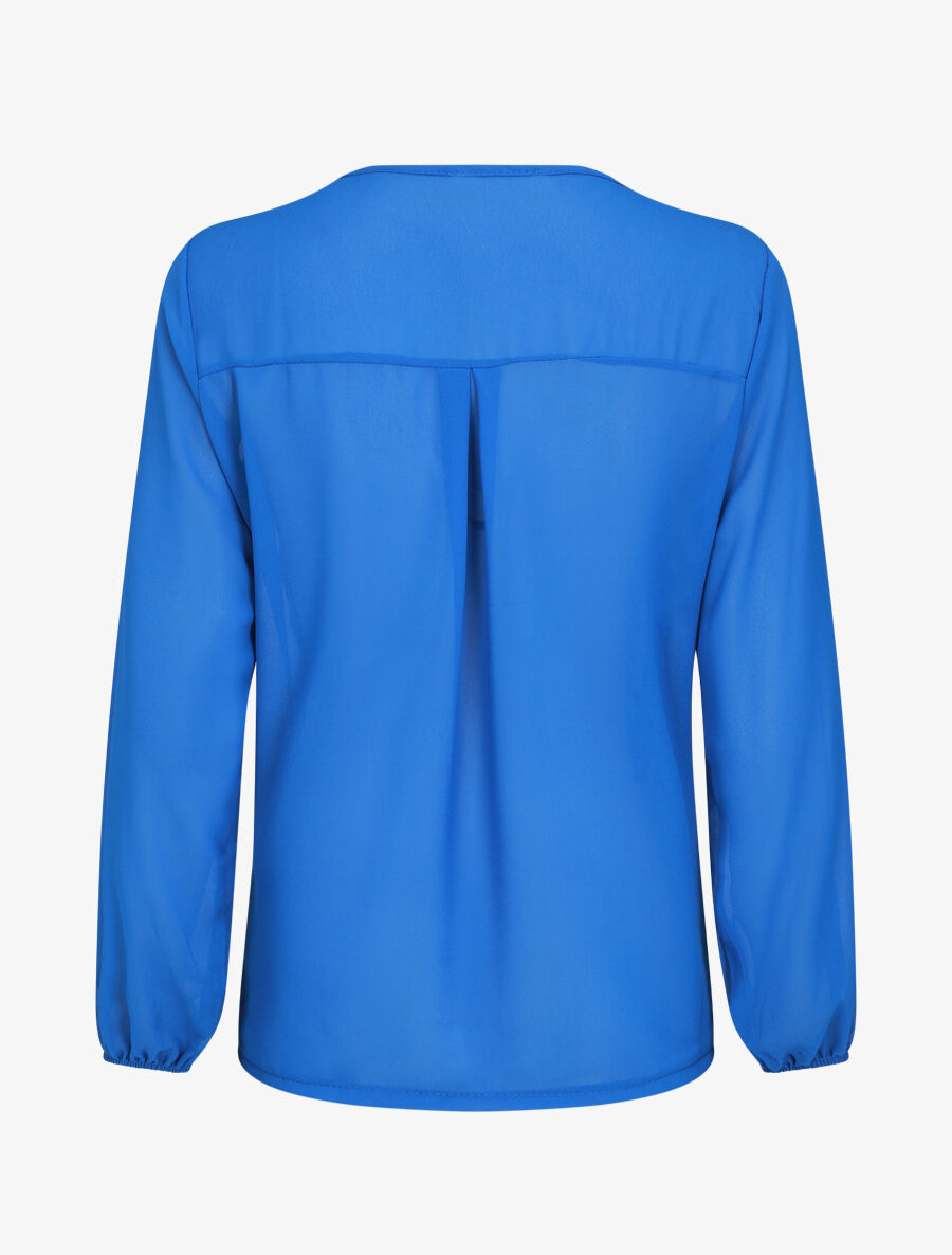 Blouse en voile unie à col brodé - Bleu roi - 2