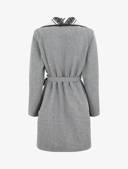 Manteau ceinturé à imprimé grec - Gris - 2