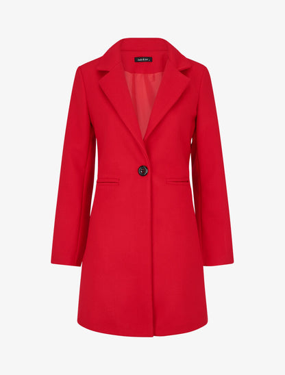 Manteau mi-long uni en laine mélangée - Rouge - 1