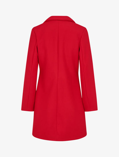Manteau mi-long uni en laine mélangée - Rouge - 2