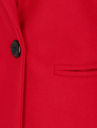 Manteau mi-long uni en laine mélangée - Rouge - 3