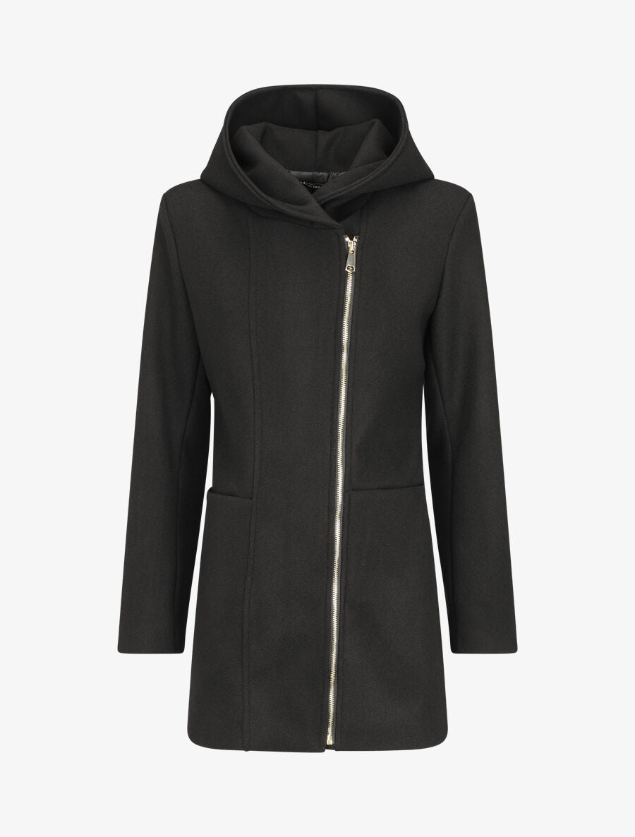 Manteau mi-long zippé à capuche - Noir - 4