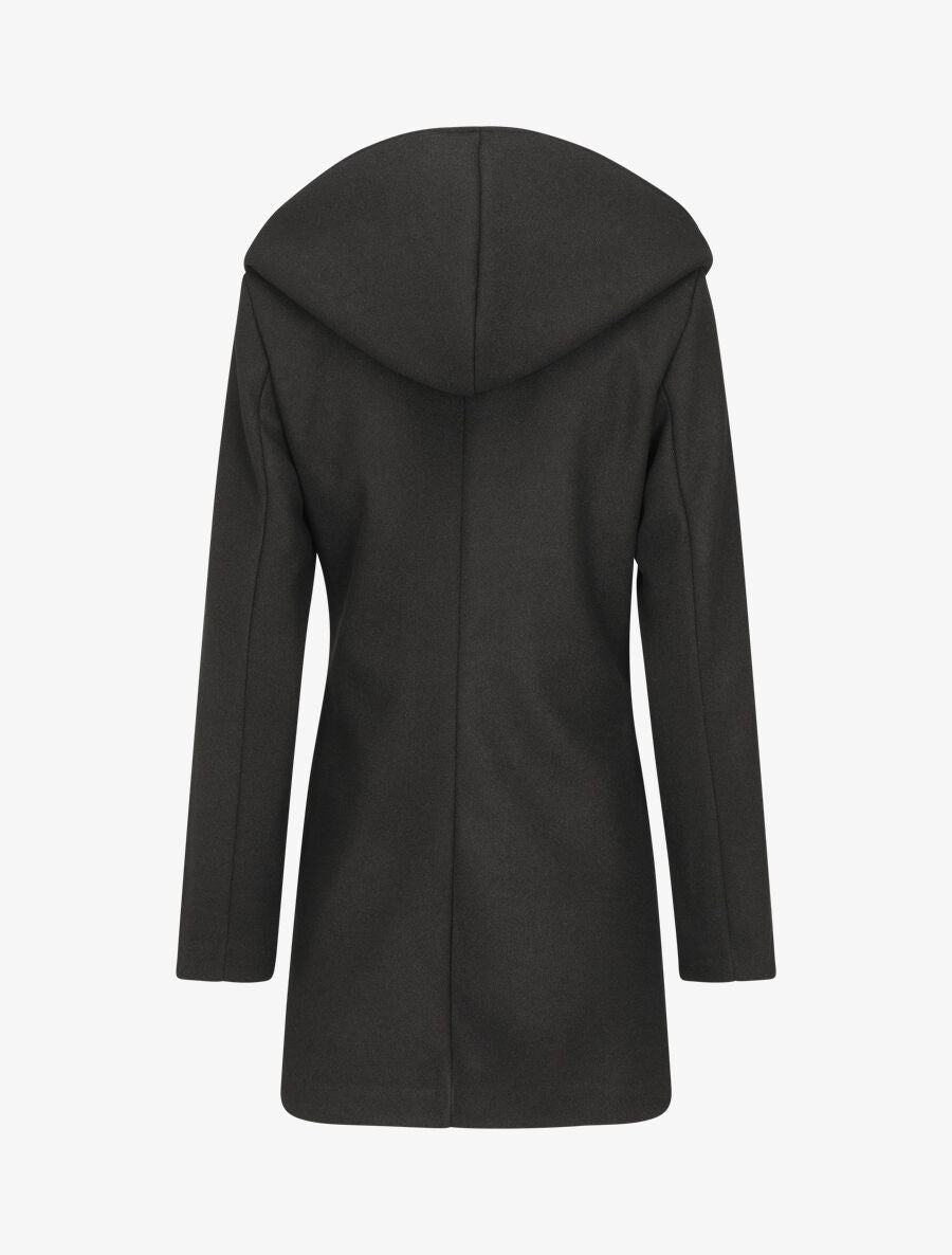 Manteau mi-long zippé à capuche - Noir - 2