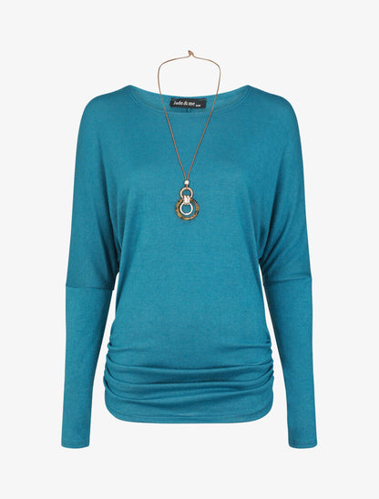Pull fin uni froncé - Bleu canard - 1