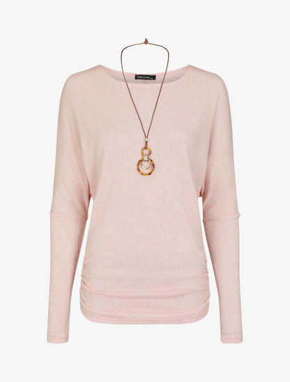 Pull fin uni froncé - Rose - 5