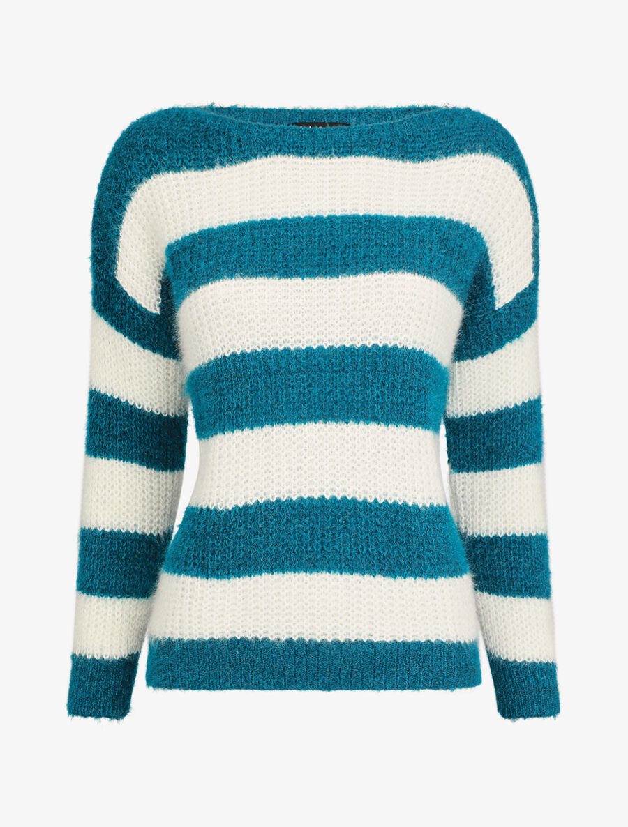 Pull en maille à rayures - Bleu canard - 4