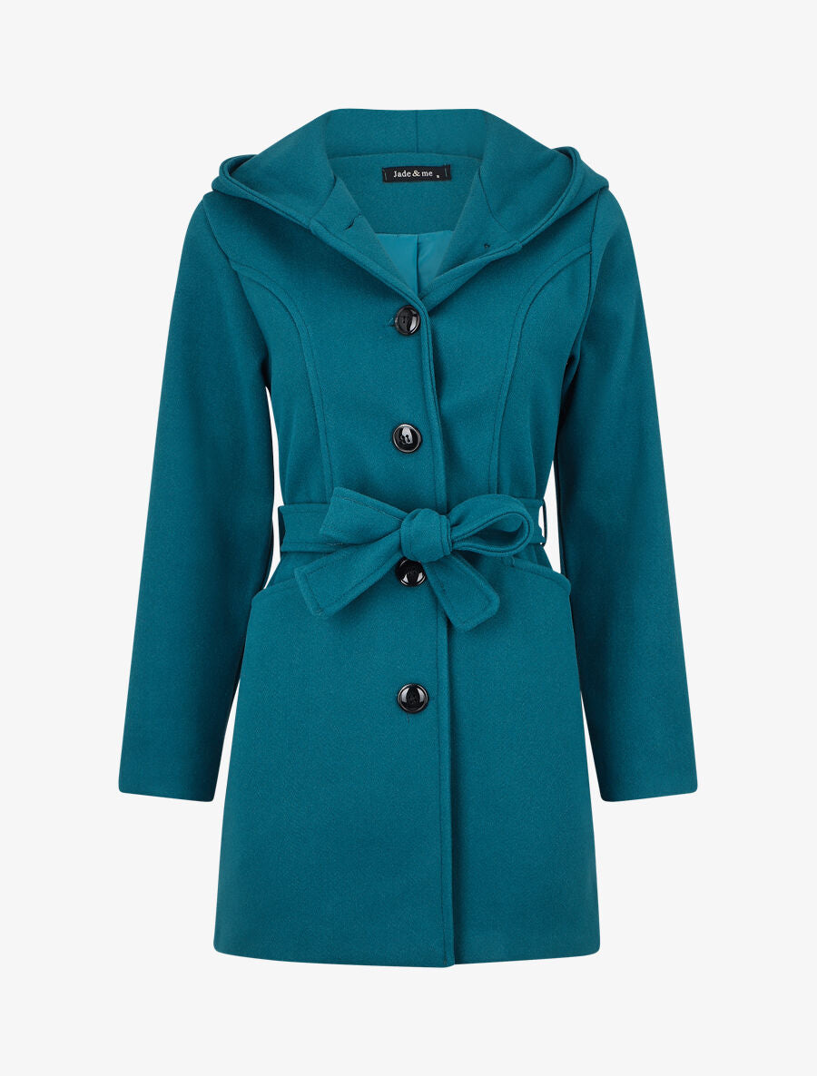 Manteau long à capuche uni - Bleu canard - 5