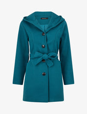 Manteau long à capuche uni - Bleu canard - 5