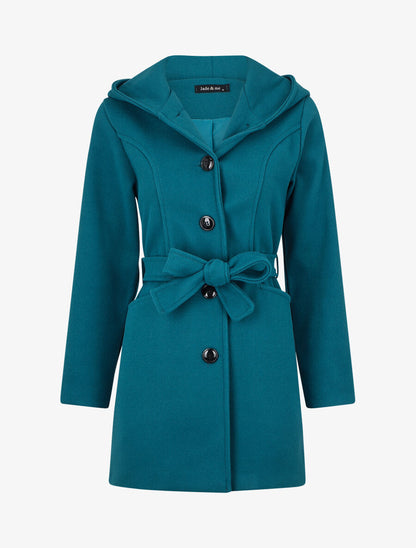 Manteau long à capuche uni - Bleu canard - 5