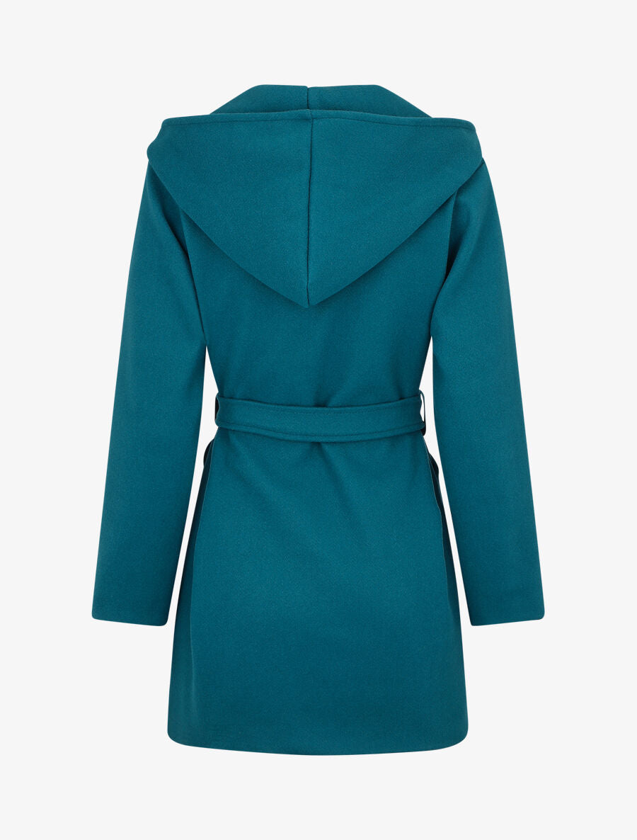 Manteau long à capuche uni - Bleu canard - 2