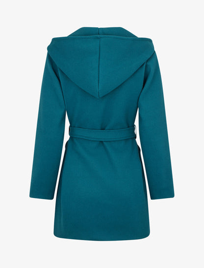 Manteau long à capuche uni - Bleu canard - 2