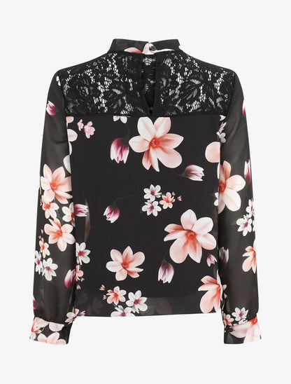 Top fleuri en dentelle - Noir - 2