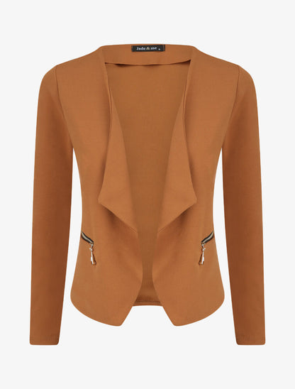 Veste courte à pans biseautés et poches à zip - Camel - 5
