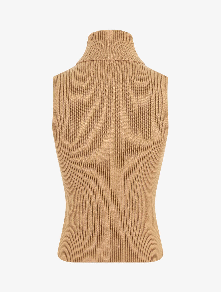 Pull ajusté sans manches à col roulé - Camel - 2