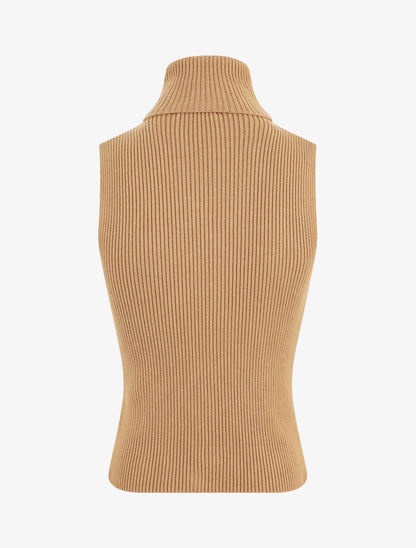 Pull ajusté sans manches à col roulé - Camel - 2