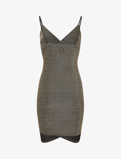 Robe courte effet drapé et pailleté - Or - 3