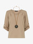 Pull ample uni col V - Beige - 1