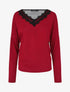 Pull fin à col V et dos en dentelle - Bordeaux - 5
