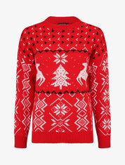 Pull à motif fantaisie noël à col rond - Rouge - 1
