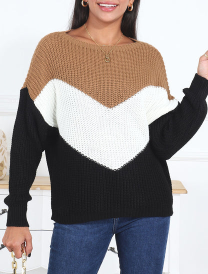 Pull droit à motif V - Camel - 4