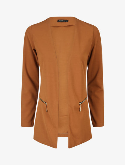 Veste fluide à poches zippées et col droit - Camel - 4
