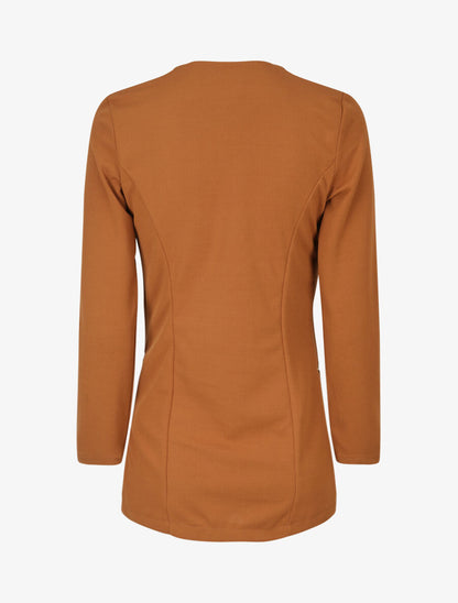 Veste fluide à poches zippées et col droit - Camel - 2