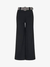 Pantalon ample à taille haute et ceinture stylisée - Noir - 3