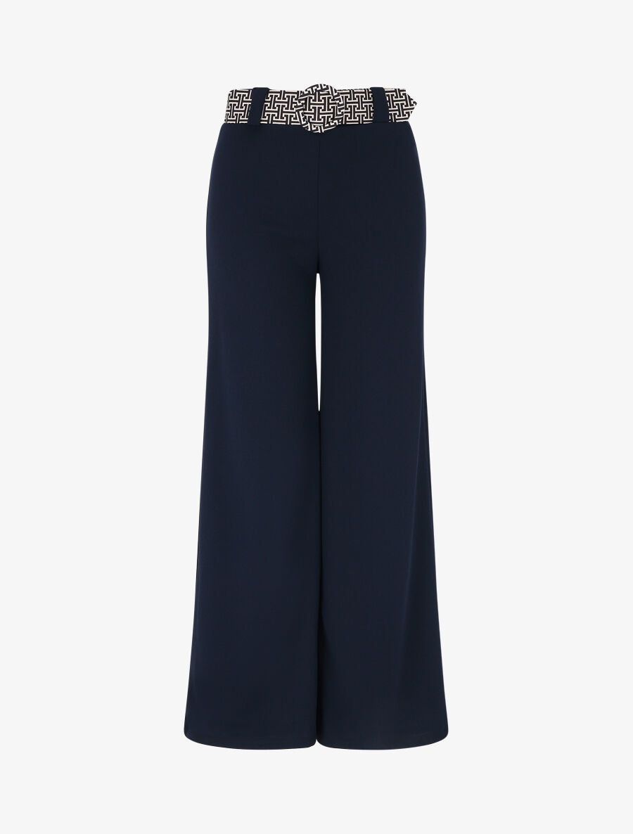 Pantalon ample à taille haute et ceinture stylisée - Marine - 3