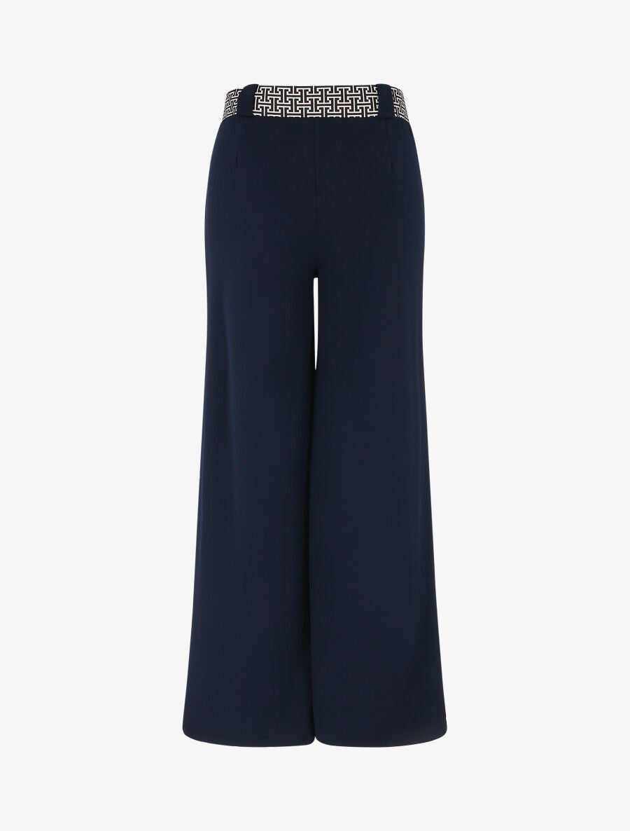 Pantalon ample à taille haute et ceinture stylisée - Marine - 2
