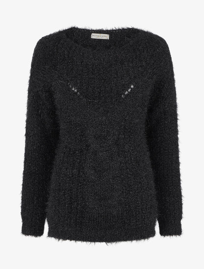 Pull uni duveteux - Noir - 1
