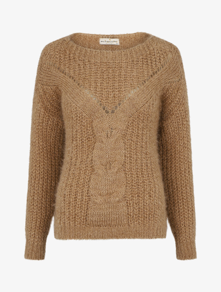 Pull uni duveteux - Camel - 1